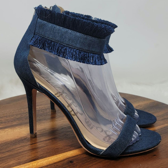 Sam Edelman Anabeth Blue Jean Fringe 4.5" Heels Women 8.5 - Picture 4 of 8